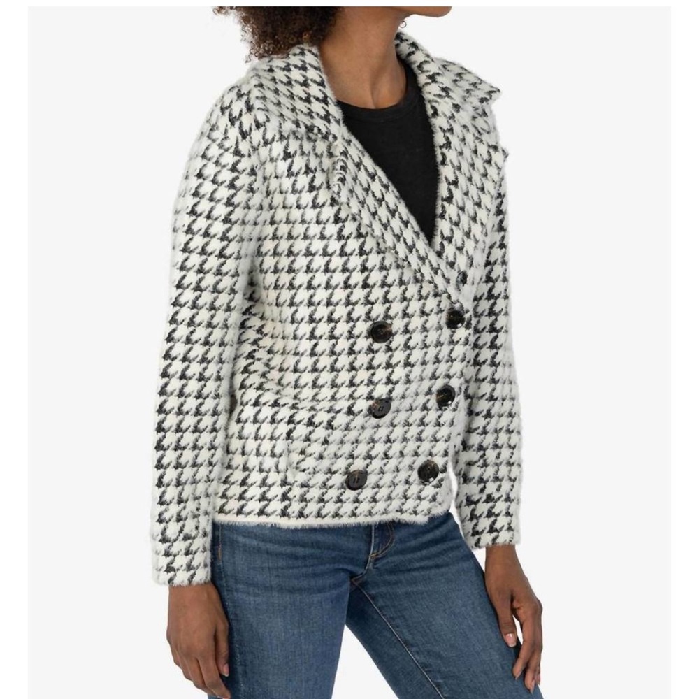 Kut from the Kloth Aaliyah Black + White Houndstooth Double Breasted Blazer